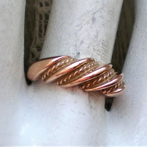 Vintage Russian Russia 14K 585 Rose Pink Gold Twisted Rope Design Band Ring